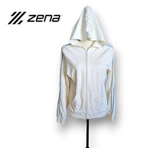 Zena Sport Cream and Baby Blue Full Zip Hoodie Size Small